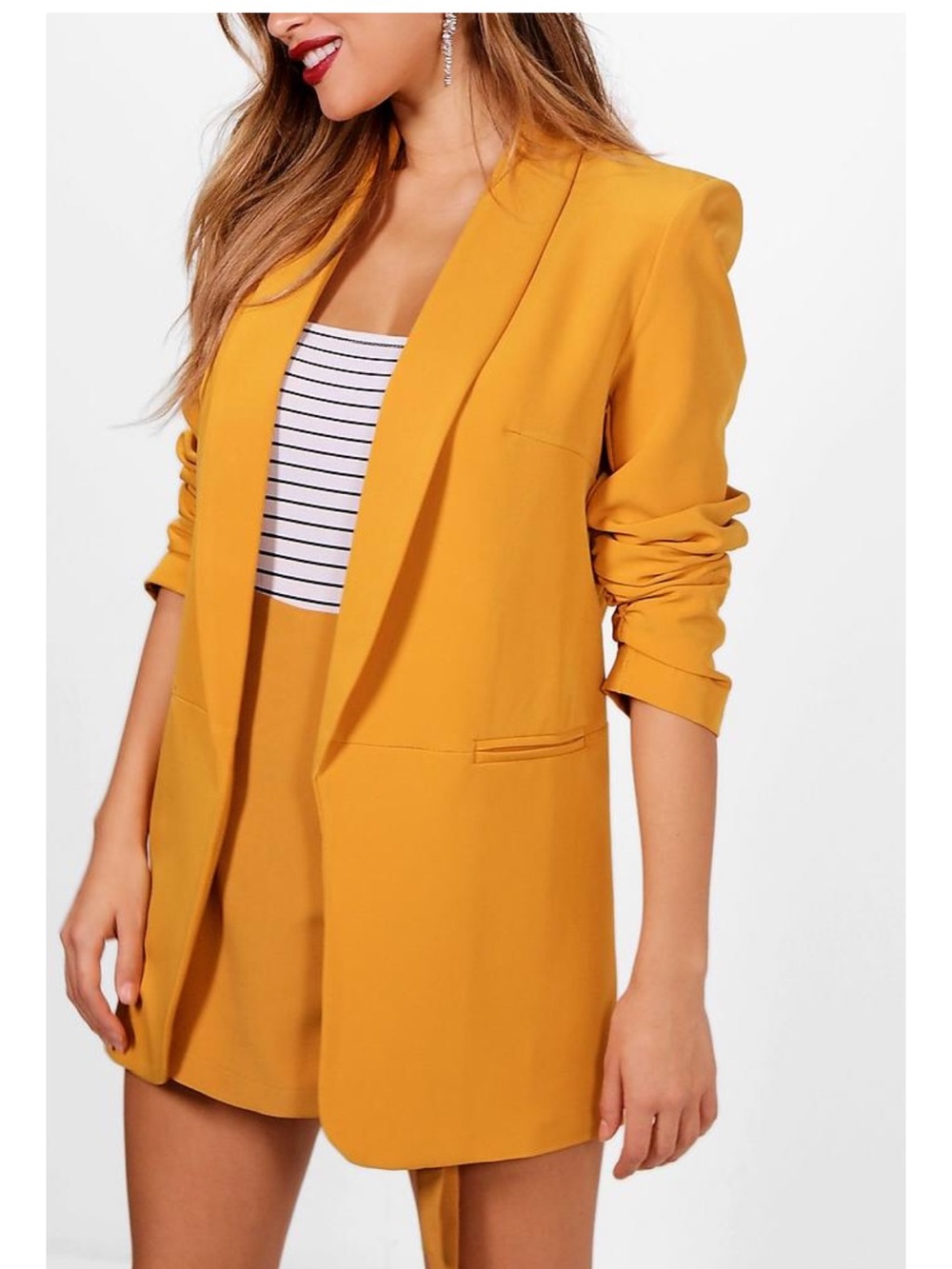Boohoo Mustard Open-Front Blazer